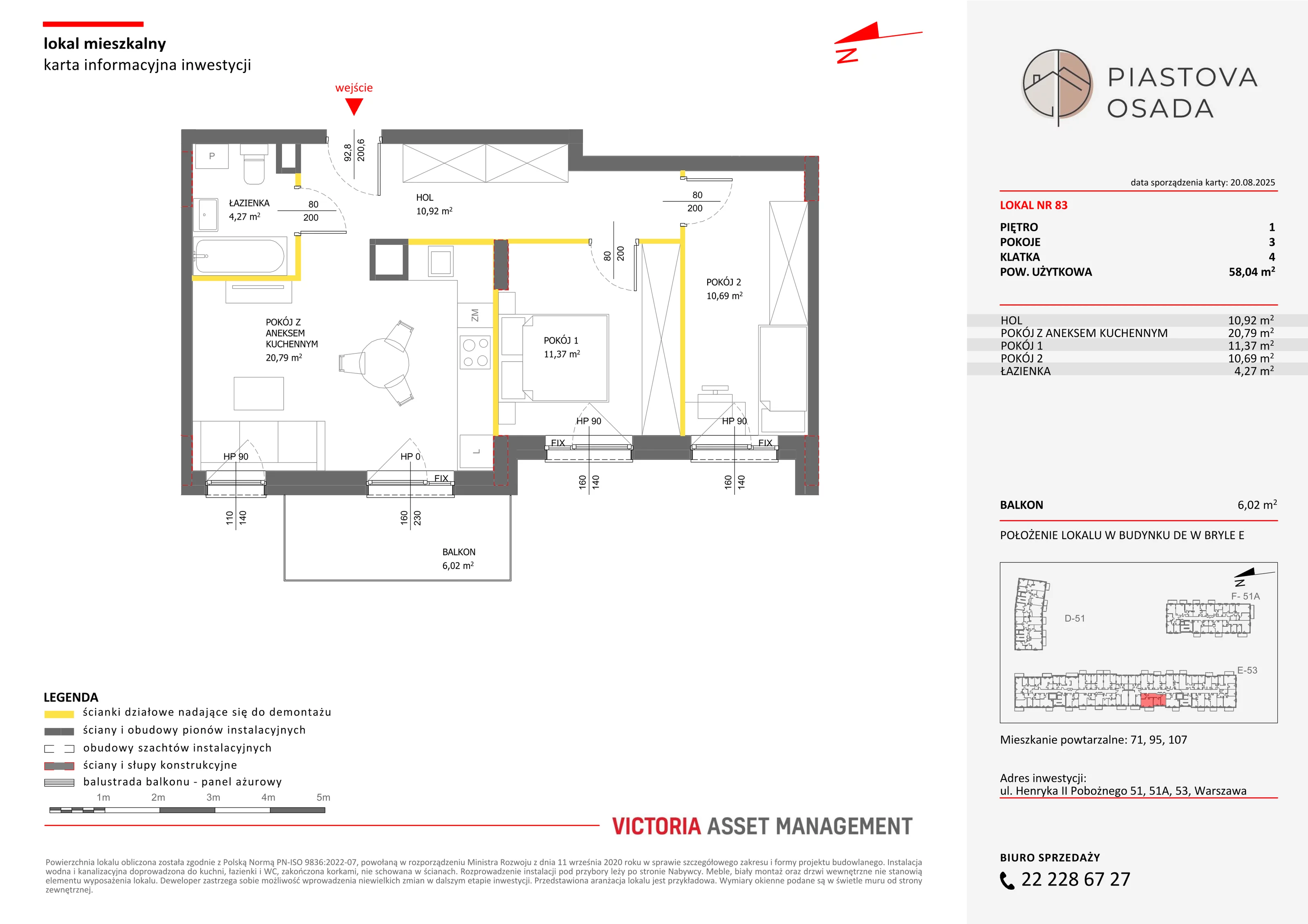 3 pokoje, mieszkanie 59,47 m², piętro 1, oferta nr E-83, Piastova Osada, Warszawa, Ursus, Gołąbki, ul. Henryka II Pobożnego