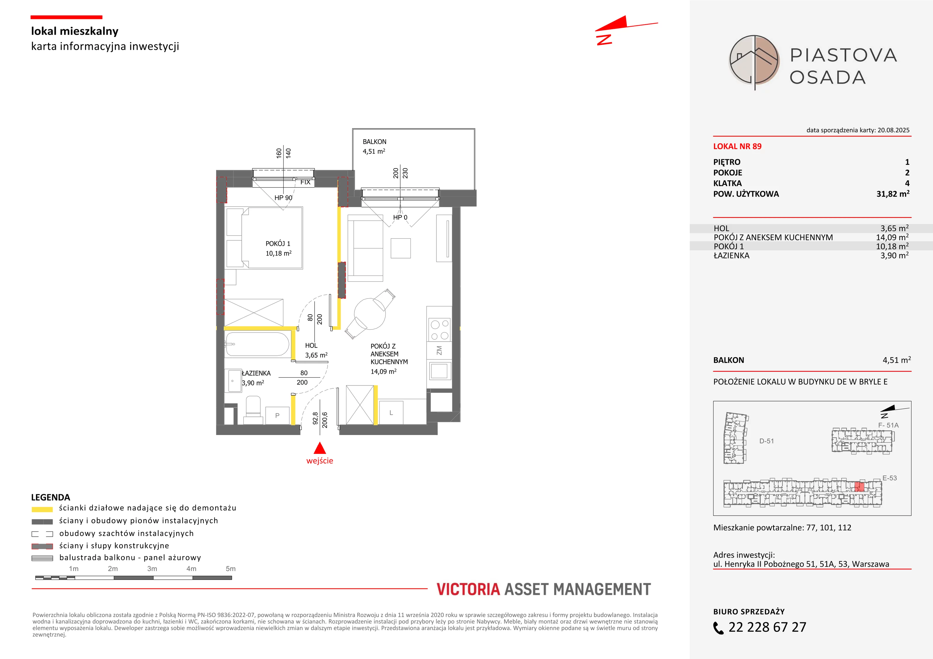 2 pokoje, mieszkanie 32,60 m², piętro 1, oferta nr E-89, Piastova Osada, Warszawa, Ursus, Gołąbki, ul. Henryka II Pobożnego