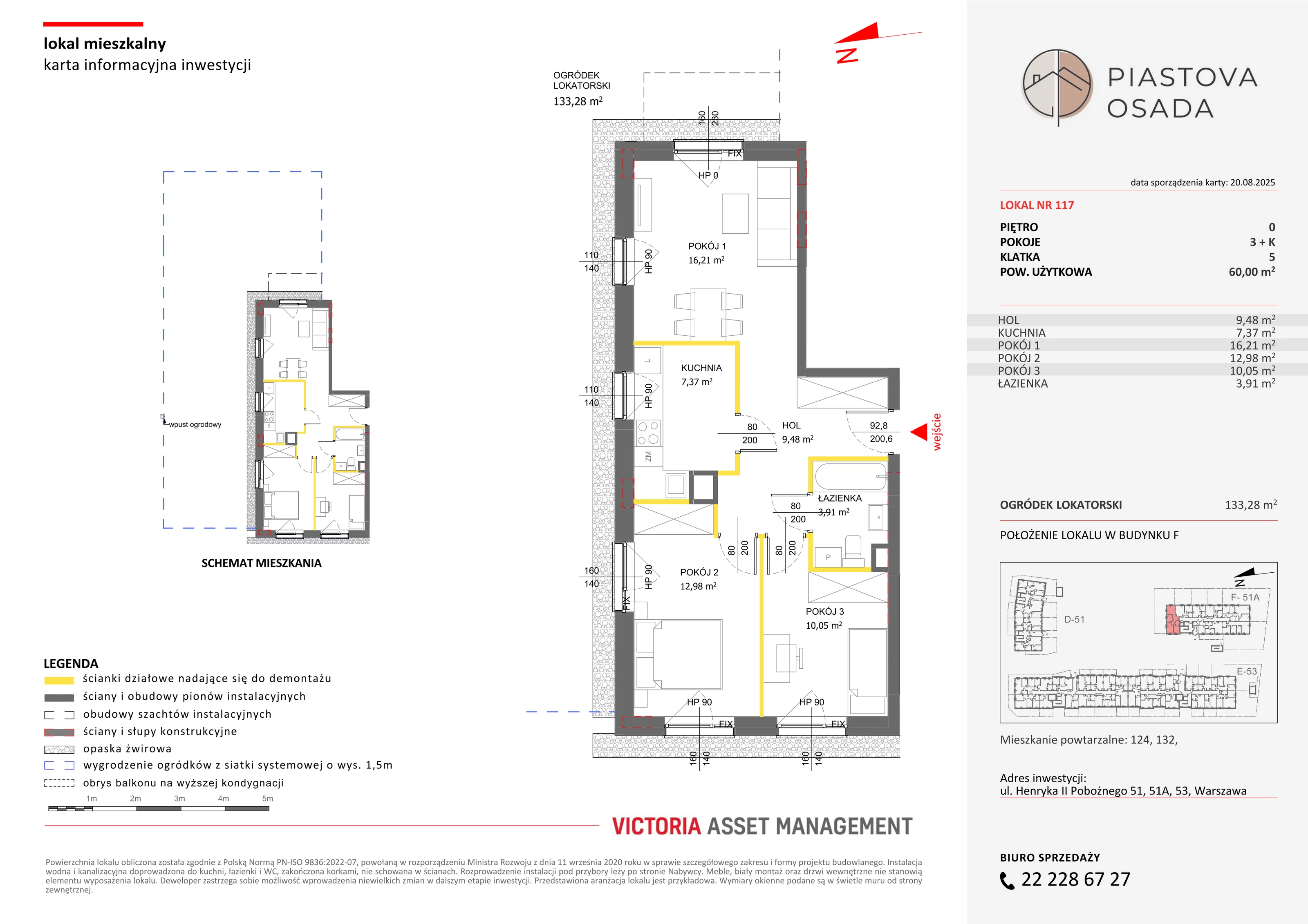 3 pokoje, mieszkanie 61,81 m², parter, oferta nr F-117, Piastova Osada, Warszawa, Ursus, Gołąbki, ul. Henryka II Pobożnego