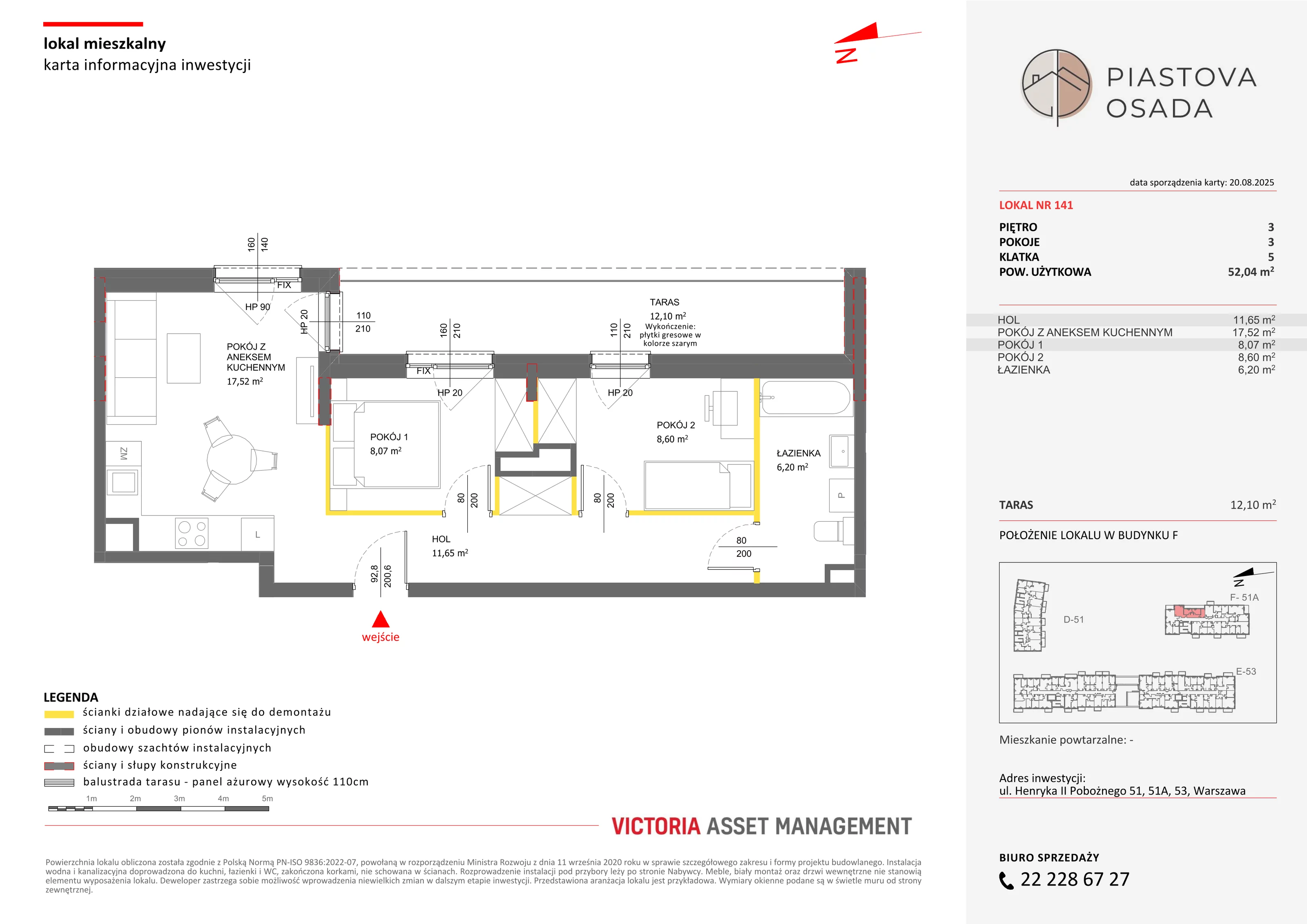 3 pokoje, mieszkanie 53,57 m², piętro 3, oferta nr F-141, Piastova Osada, Warszawa, Ursus, Gołąbki, ul. Henryka II Pobożnego