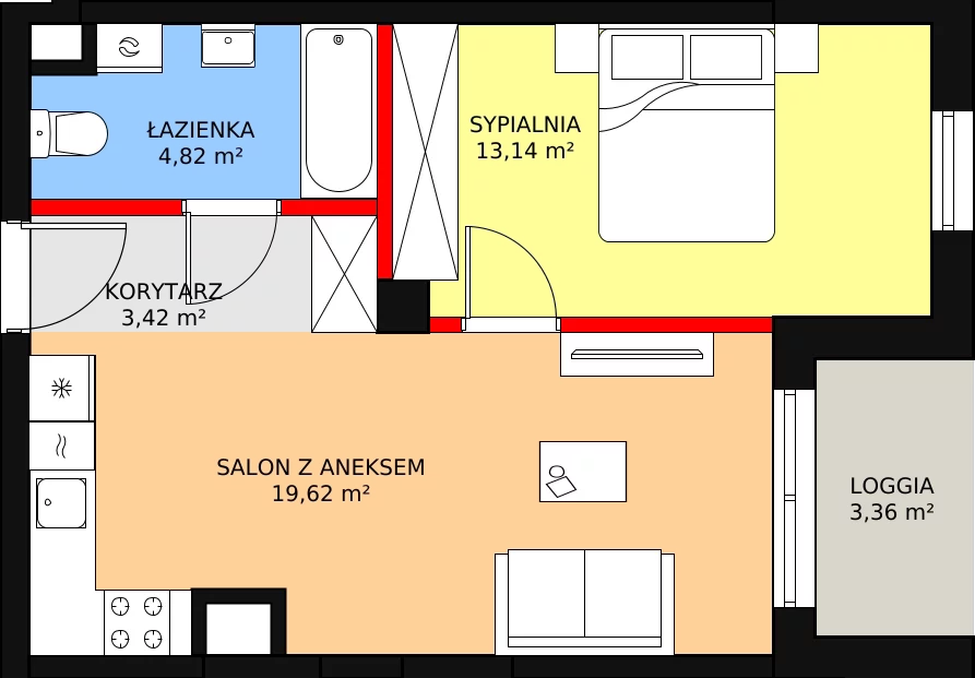 2 pokoje, mieszkanie 41,01 m², piętro 1, oferta nr 53, Osiedle ŚwiatoVida, Warszawa, Białołęka, Tarchomin, ul. Pałuków