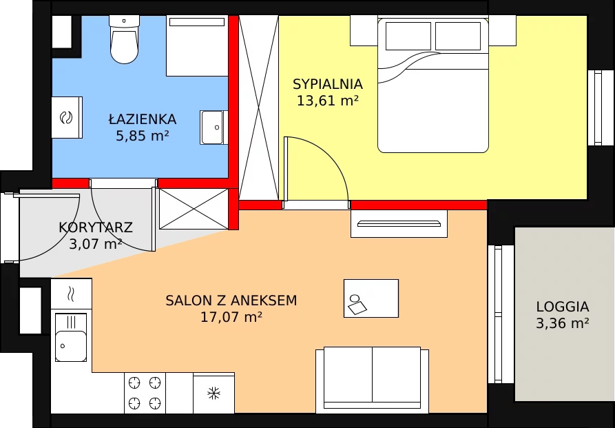 2 pokoje, mieszkanie 39,61 m², piętro 1, oferta nr 54, Osiedle ŚwiatoVida, Warszawa, Białołęka, Tarchomin, ul. Pałuków