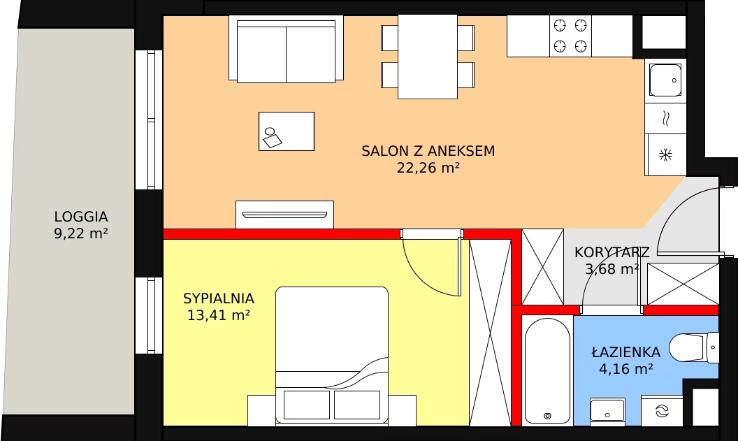 2 pokoje, mieszkanie 43,67 m², piętro 2, oferta nr 61, Osiedle ŚwiatoVida, Warszawa, Białołęka, Tarchomin, ul. Pałuków