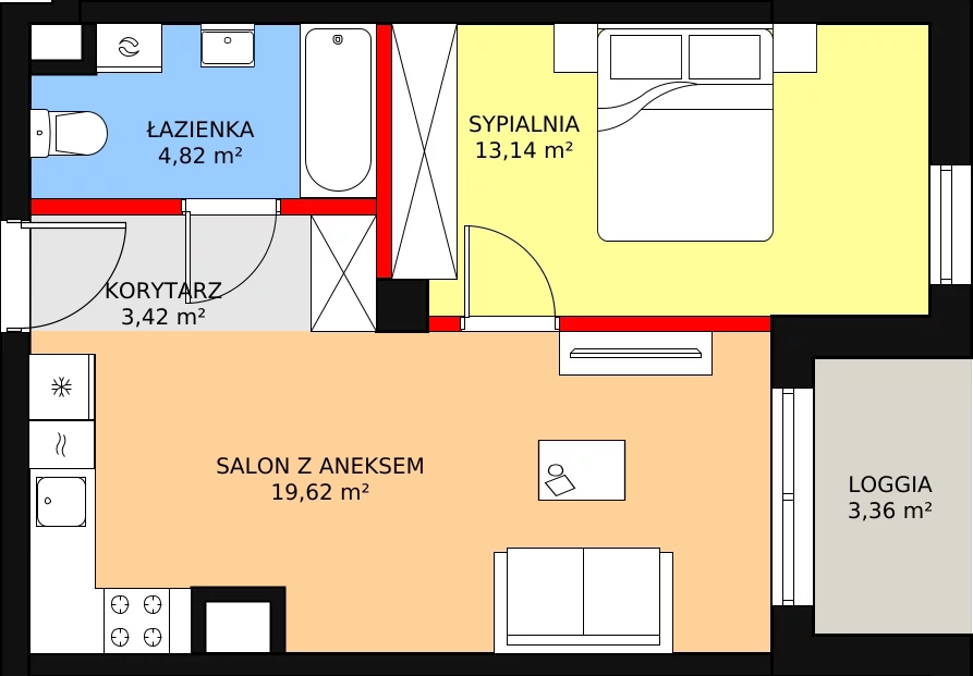 2 pokoje, mieszkanie 41,01 m², piętro 2, oferta nr 65, Osiedle ŚwiatoVida, Warszawa, Białołęka, Tarchomin, ul. Pałuków