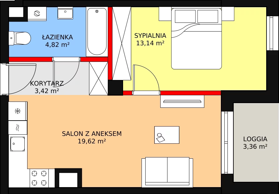 2 pokoje, mieszkanie 41,01 m², piętro 5, oferta nr 103, Osiedle ŚwiatoVida, Warszawa, Białołęka, Tarchomin, ul. Pałuków