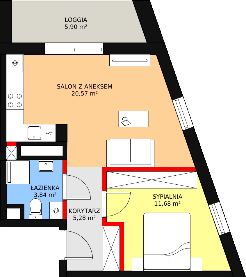 2 pokoje, mieszkanie 41,37 m², piętro 6, oferta nr 116, Osiedle ŚwiatoVida, Warszawa, Białołęka, Tarchomin, ul. Pałuków