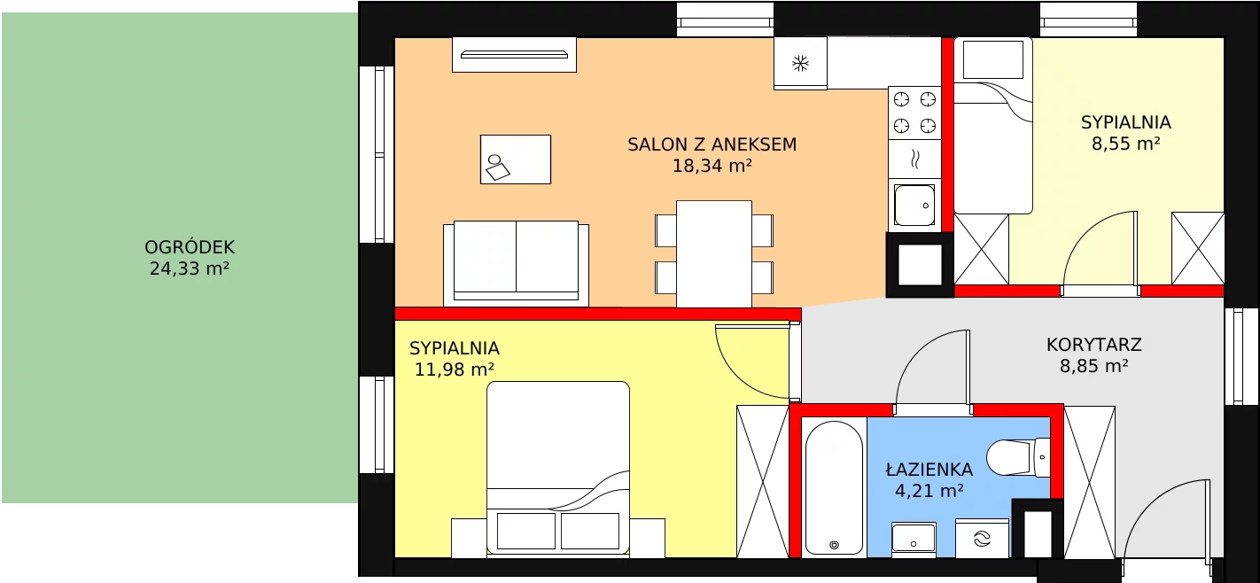 3 pokoje, mieszkanie 51,93 m², parter, oferta nr B2/1, Osiedle ŚwiatoVida, Warszawa, Białołęka, Tarchomin, ul. Pałuków