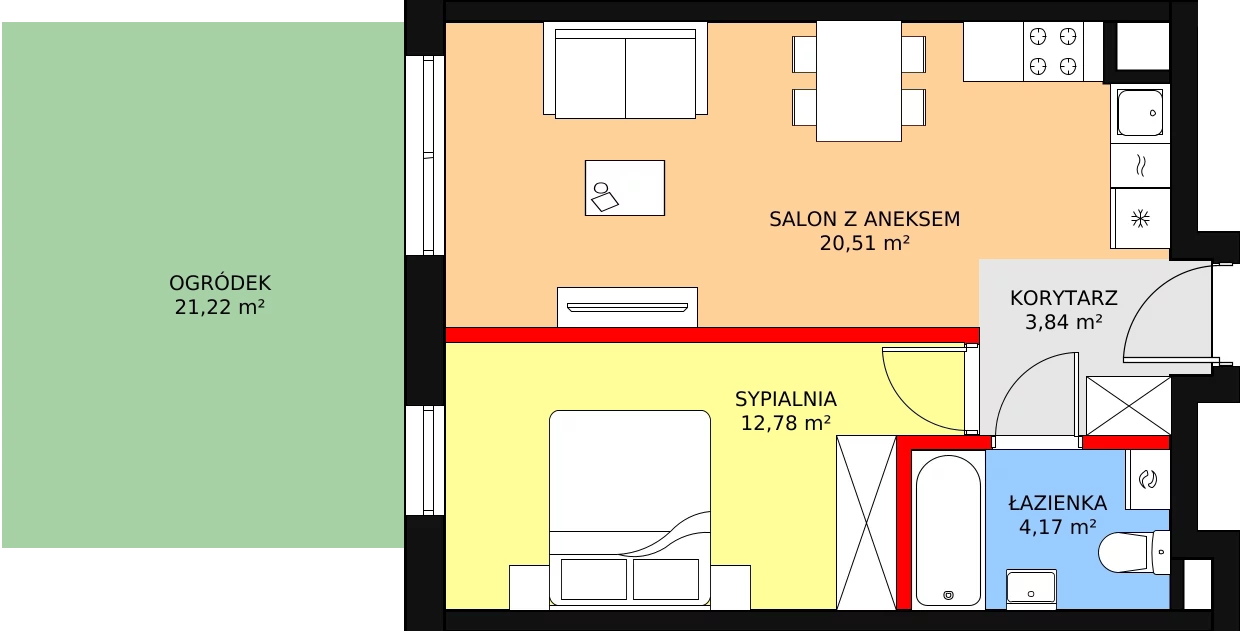 2 pokoje, mieszkanie 41,30 m², parter, oferta nr B2/2, Osiedle ŚwiatoVida, Warszawa, Białołęka, Tarchomin, ul. Pałuków