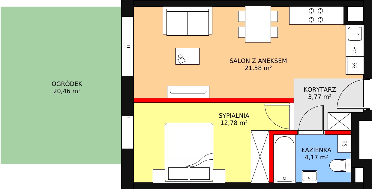 2 pokoje, mieszkanie 42,30 m², parter, oferta nr B2/3, Osiedle ŚwiatoVida, Warszawa, Białołęka, Tarchomin, ul. Pałuków