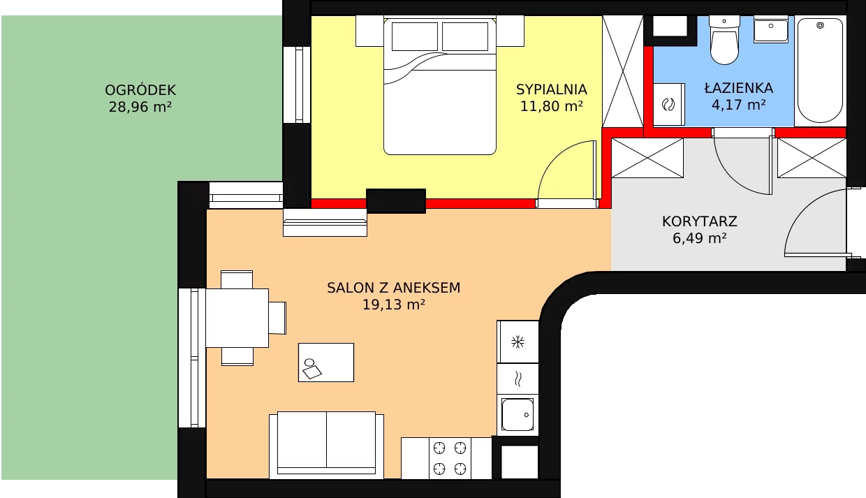 2 pokoje, mieszkanie 51,01 m², parter, oferta nr B2/4, Osiedle ŚwiatoVida, Warszawa, Białołęka, Tarchomin, ul. Pałuków