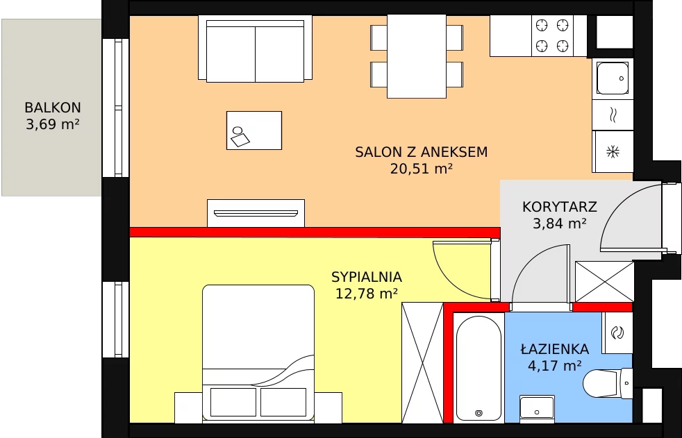 2 pokoje, mieszkanie 41,30 m², piętro 1, oferta nr B2/6, Osiedle ŚwiatoVida, Warszawa, Białołęka, Tarchomin, ul. Pałuków