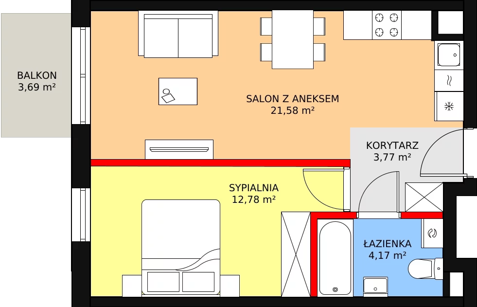 2 pokoje, mieszkanie 42,30 m², piętro 1, oferta nr B2/7, Osiedle ŚwiatoVida, Warszawa, Białołęka, Tarchomin, ul. Pałuków