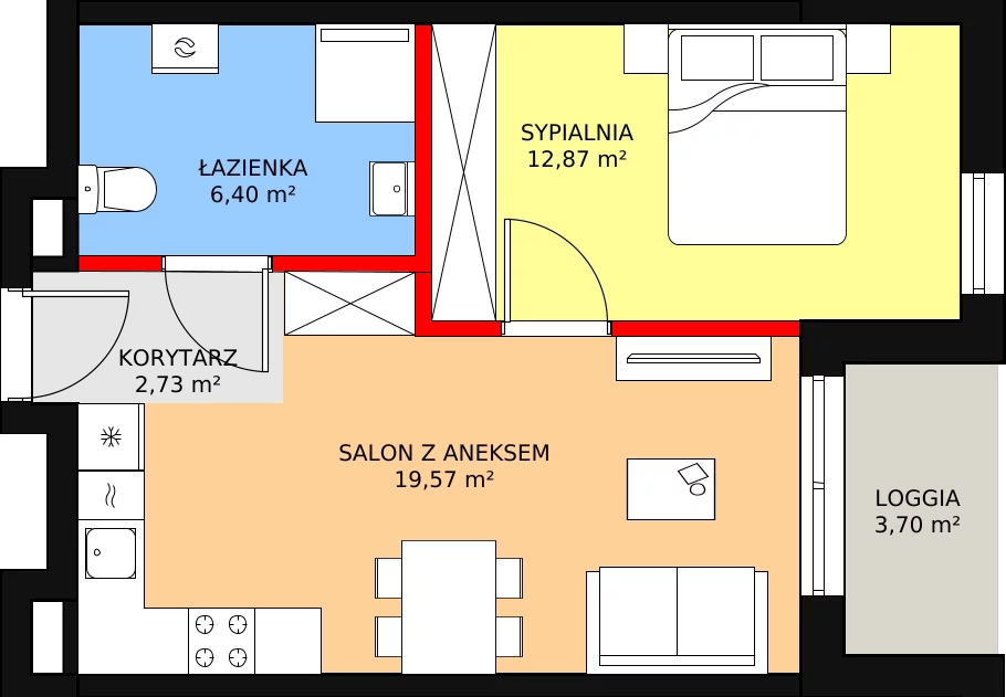 2 pokoje, mieszkanie 41,57 m², piętro 1, oferta nr B2/11, Osiedle ŚwiatoVida, Warszawa, Białołęka, Tarchomin, ul. Pałuków