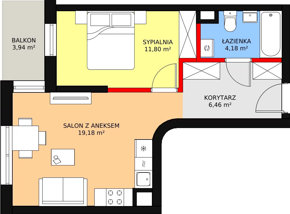 2 pokoje, mieszkanie 44,17 m², piętro 2, oferta nr B2/17, Osiedle ŚwiatoVida, Warszawa, Białołęka, Tarchomin, ul. Pałuków