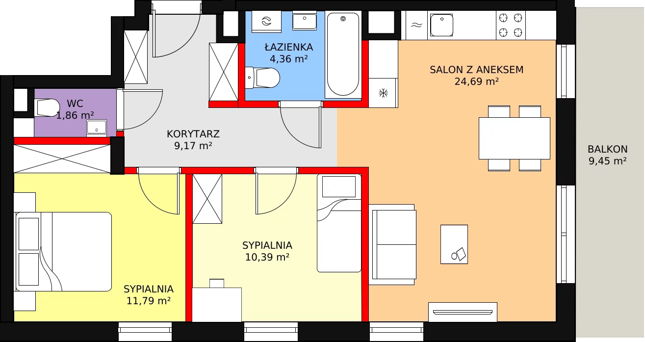 3 pokoje, mieszkanie 58,88 m², piętro 2, oferta nr B2/18, Osiedle ŚwiatoVida, Warszawa, Białołęka, Tarchomin, ul. Pałuków