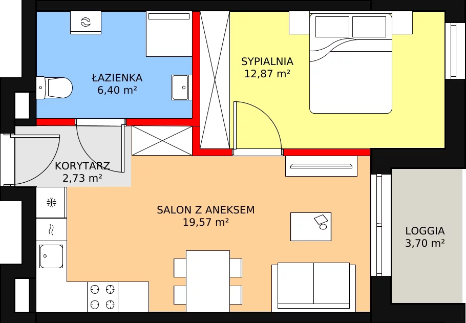 2 pokoje, mieszkanie 41,57 m², piętro 2, oferta nr B2/20, Osiedle ŚwiatoVida, Warszawa, Białołęka, Tarchomin, ul. Pałuków