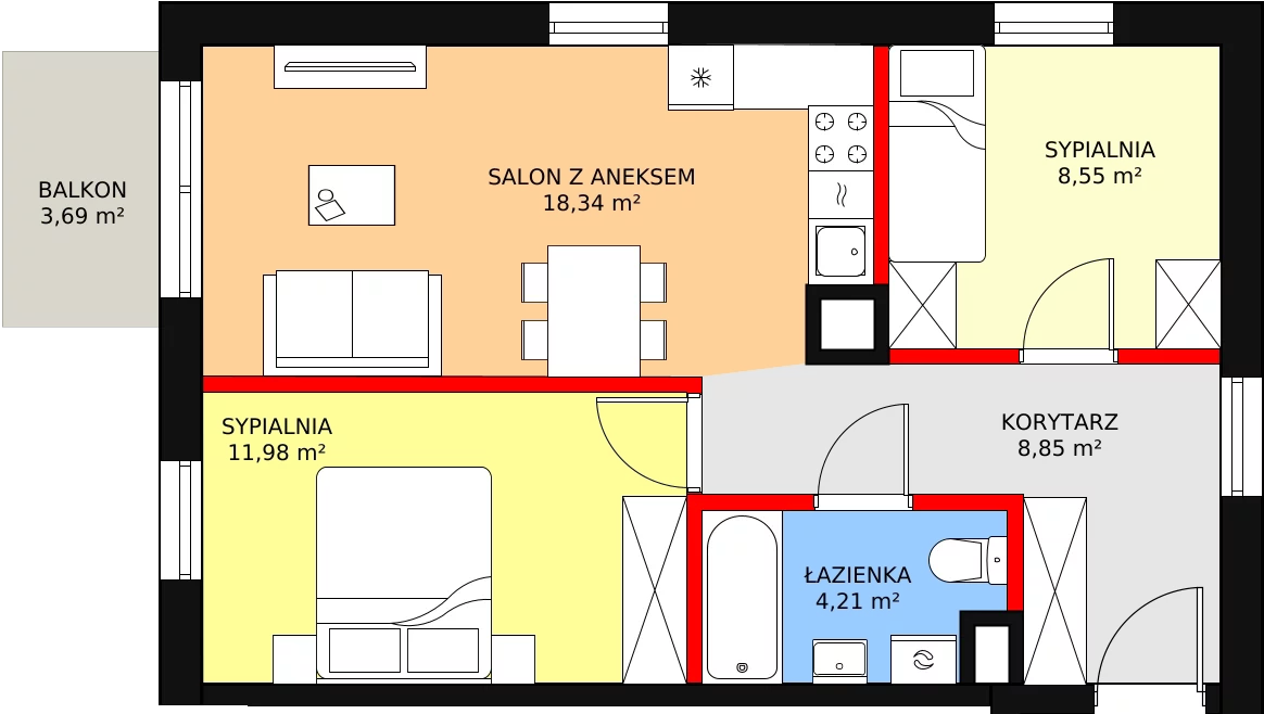 3 pokoje, mieszkanie 51,93 m², piętro 3, oferta nr B2/23, Osiedle ŚwiatoVida, Warszawa, Białołęka, Tarchomin, ul. Pałuków