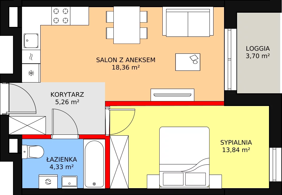 2 pokoje, mieszkanie 41,79 m², piętro 1, oferta nr B2/64, Osiedle ŚwiatoVida, Warszawa, Białołęka, Tarchomin, ul. Pałuków