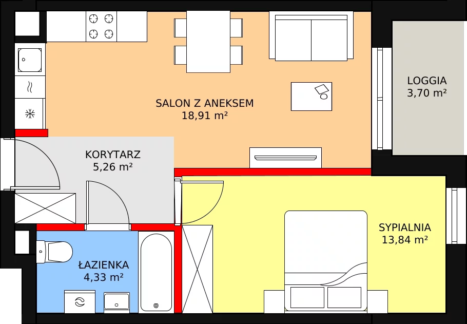 2 pokoje, mieszkanie 42,34 m², piętro 1, oferta nr B2/65, Osiedle ŚwiatoVida, Warszawa, Białołęka, Tarchomin, ul. Pałuków