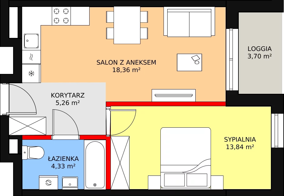 2 pokoje, mieszkanie 41,79 m², piętro 1, oferta nr B2/66, Osiedle ŚwiatoVida, Warszawa, Białołęka, Tarchomin, ul. Pałuków