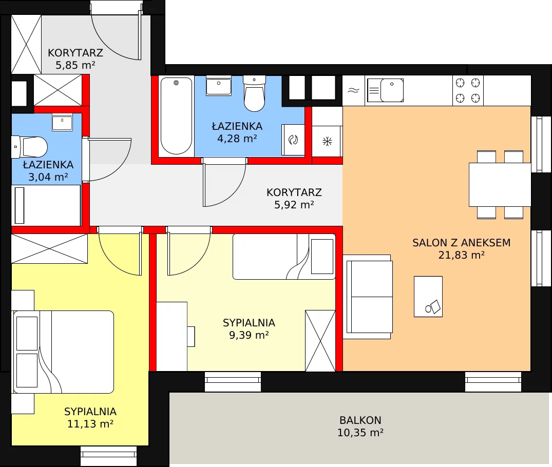 3 pokoje, mieszkanie 61,44 m², piętro 1, oferta nr B2/67, Osiedle ŚwiatoVida, Warszawa, Białołęka, Tarchomin, ul. Pałuków