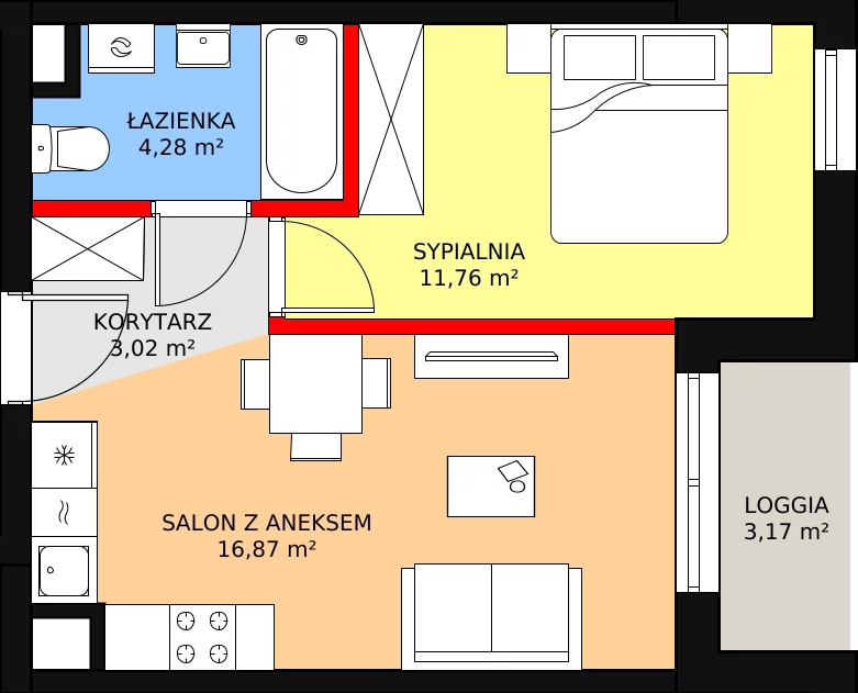 2 pokoje, mieszkanie 35,93 m², piętro 1, oferta nr B2/68, Osiedle ŚwiatoVida, Warszawa, Białołęka, Tarchomin, ul. Pałuków