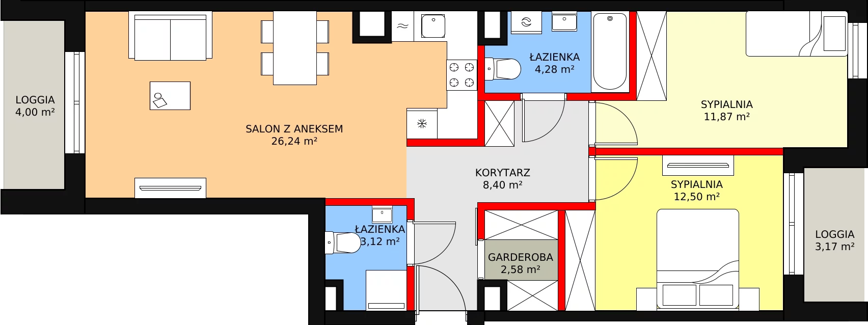 3 pokoje, mieszkanie 68,85 m², piętro 1, oferta nr B2/69, Osiedle ŚwiatoVida, Warszawa, Białołęka, Tarchomin, ul. Pałuków