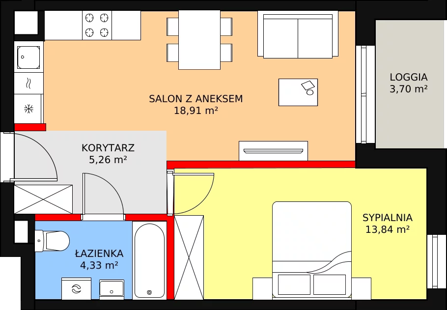 2 pokoje, mieszkanie 42,34 m², piętro 2, oferta nr B2/73, Osiedle ŚwiatoVida, Warszawa, Białołęka, Tarchomin, ul. Pałuków