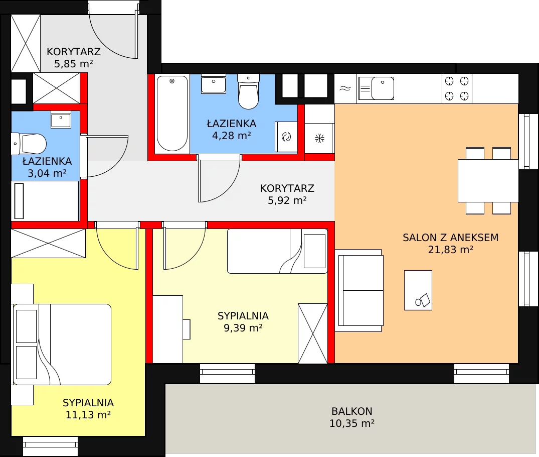 3 pokoje, mieszkanie 61,44 m², piętro 2, oferta nr B2/75, Osiedle ŚwiatoVida, Warszawa, Białołęka, Tarchomin, ul. Pałuków