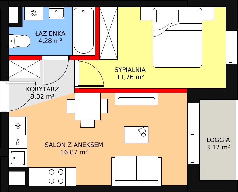 2 pokoje, mieszkanie 35,93 m², piętro 2, oferta nr B2/76, Osiedle ŚwiatoVida, Warszawa, Białołęka, Tarchomin, ul. Pałuków