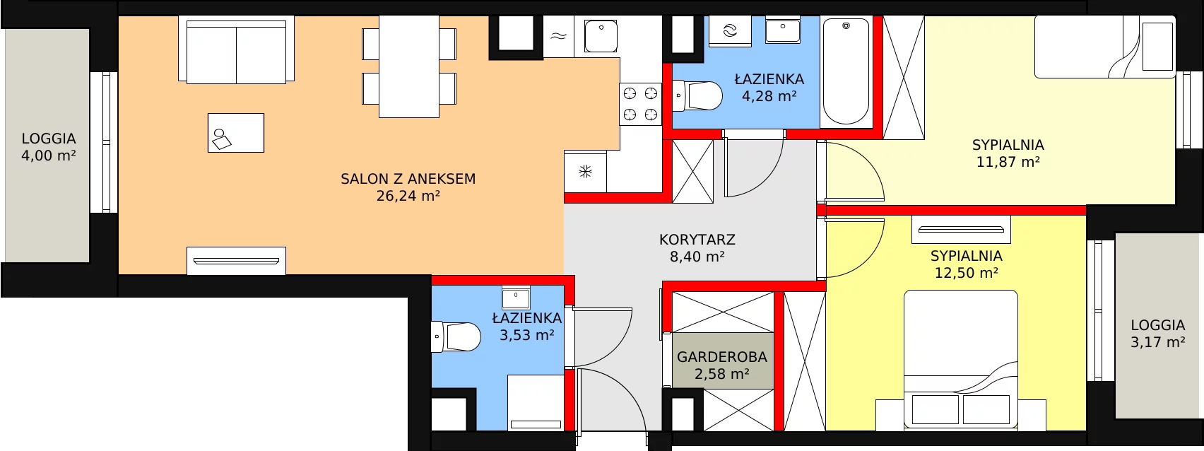 3 pokoje, mieszkanie 68,85 m², piętro 2, oferta nr B2/77, Osiedle ŚwiatoVida, Warszawa, Białołęka, Tarchomin, ul. Pałuków