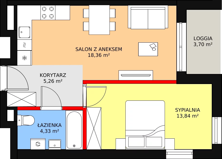 2 pokoje, mieszkanie 41,79 m², piętro 6, oferta nr B2/102, Osiedle ŚwiatoVida, Warszawa, Białołęka, Tarchomin, ul. Pałuków