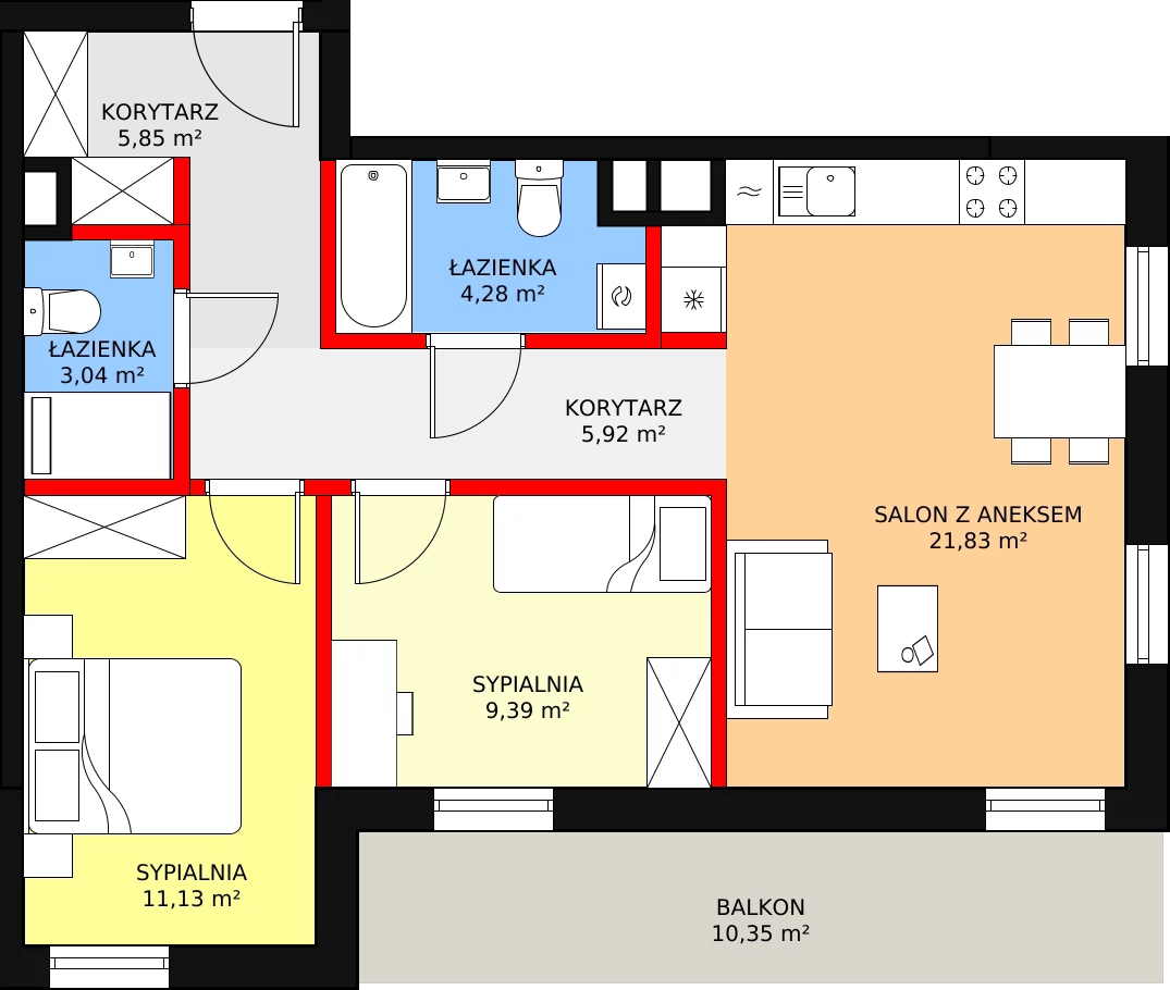 3 pokoje, mieszkanie 61,44 m², piętro 6, oferta nr B2/103, Osiedle ŚwiatoVida, Warszawa, Białołęka, Tarchomin, ul. Pałuków