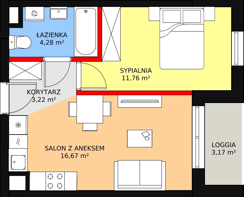 2 pokoje, mieszkanie 35,93 m², piętro 6, oferta nr B2/105, Osiedle ŚwiatoVida, Warszawa, Białołęka, Tarchomin, ul. Pałuków