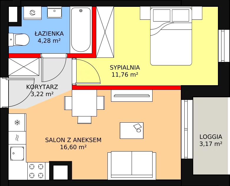 2 pokoje, mieszkanie 35,86 m², piętro 6, oferta nr B2/106, Osiedle ŚwiatoVida, Warszawa, Białołęka, Tarchomin, ul. Pałuków