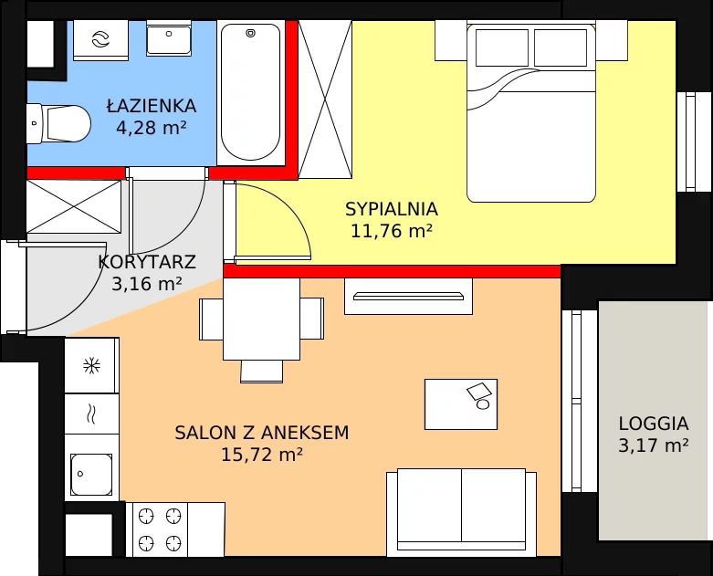 2 pokoje, mieszkanie 34,92 m², piętro 6, oferta nr B2/107, Osiedle ŚwiatoVida, Warszawa, Białołęka, Tarchomin, ul. Pałuków