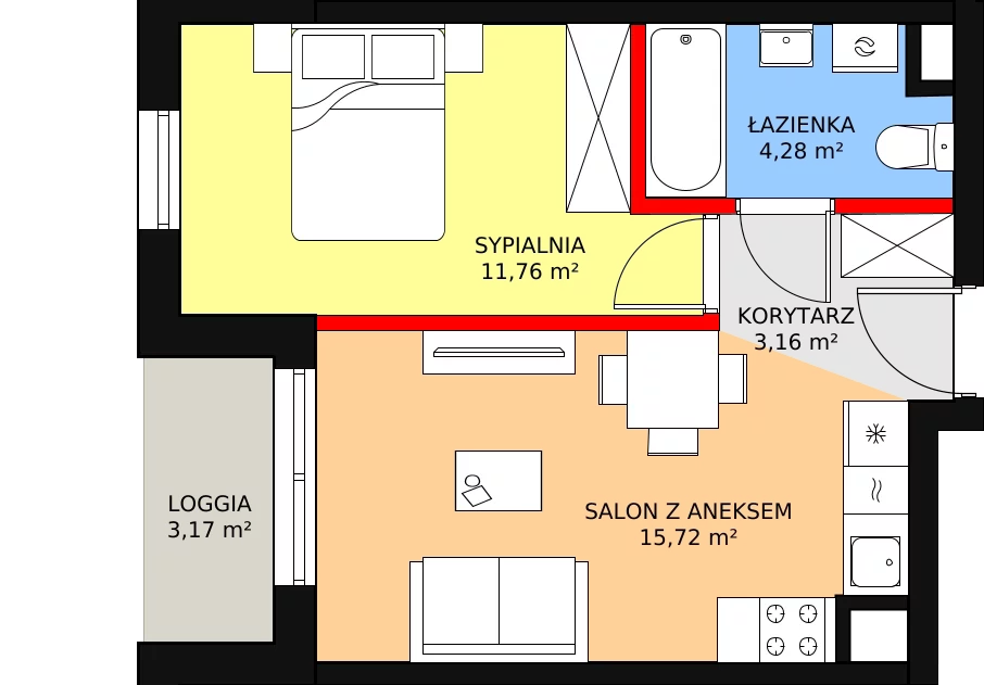 2 pokoje, mieszkanie 34,92 m², piętro 6, oferta nr B2/109, Osiedle ŚwiatoVida, Warszawa, Białołęka, Tarchomin, ul. Pałuków