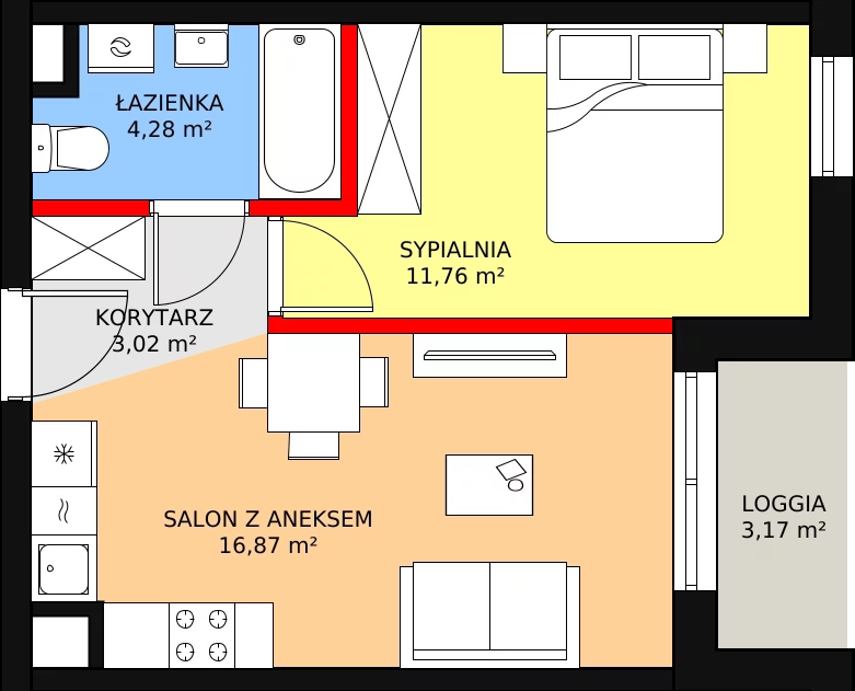 2 pokoje, mieszkanie 35,93 m², piętro 1, oferta nr B2/134, Osiedle ŚwiatoVida, Warszawa, Białołęka, Tarchomin, ul. Pałuków