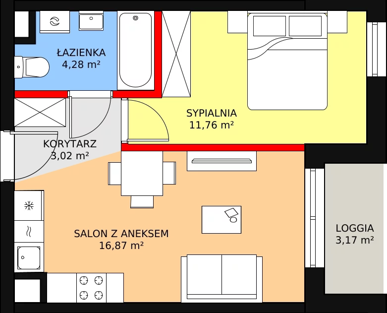 2 pokoje, mieszkanie 35,93 m², piętro 1, oferta nr B2/135, Osiedle ŚwiatoVida, Warszawa, Białołęka, Tarchomin, ul. Pałuków