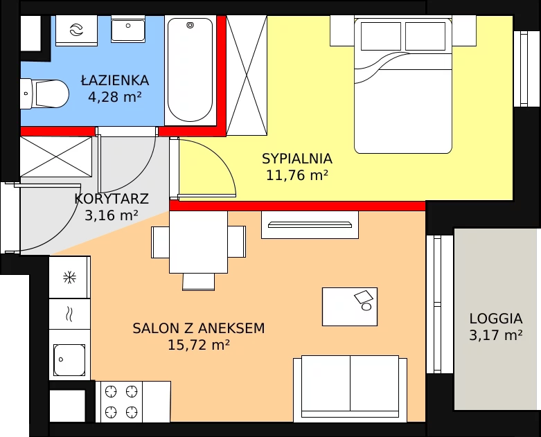 2 pokoje, mieszkanie 34,92 m², piętro 1, oferta nr B2/136, Osiedle ŚwiatoVida, Warszawa, Białołęka, Tarchomin, ul. Pałuków