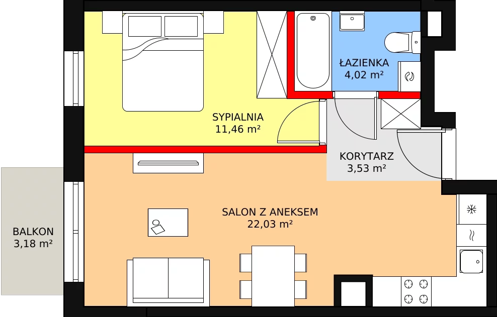 2 pokoje, mieszkanie 41,04 m², piętro 1, oferta nr B2/138, Osiedle ŚwiatoVida, Warszawa, Białołęka, Tarchomin, ul. Pałuków