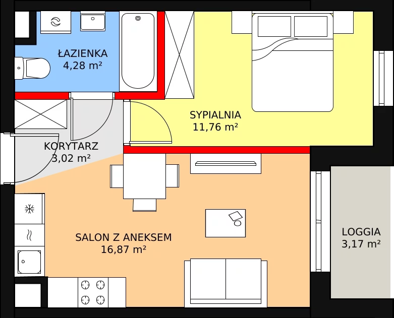 2 pokoje, mieszkanie 35,93 m², piętro 2, oferta nr B2/144, Osiedle ŚwiatoVida, Warszawa, Białołęka, Tarchomin, ul. Pałuków