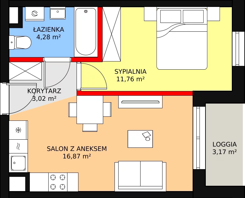 2 pokoje, mieszkanie 35,93 m², piętro 3, oferta nr B2/151, Osiedle ŚwiatoVida, Warszawa, Białołęka, Tarchomin, ul. Pałuków