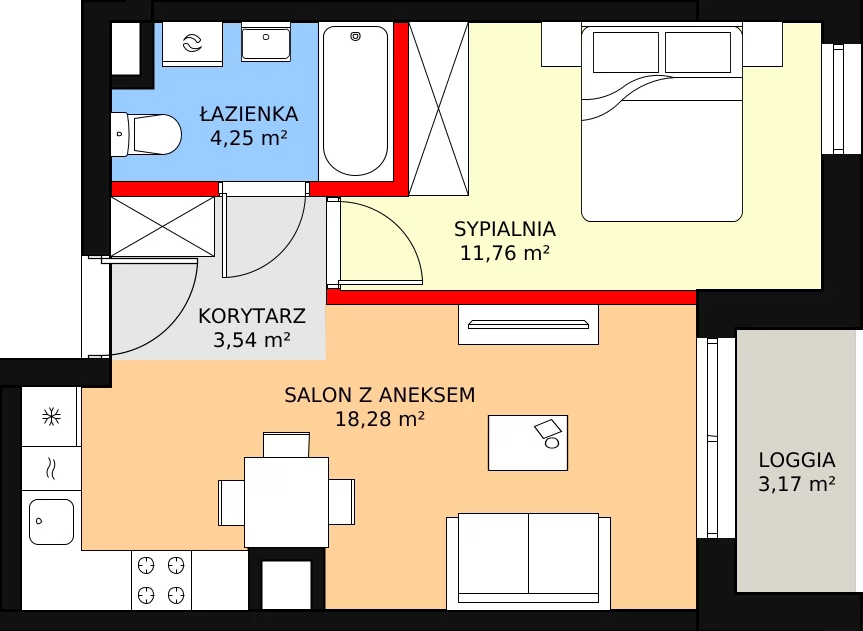 Nowe mieszkanie, 37,83 m², 2 pokoje, 4 piętro, oferta nr B2/162