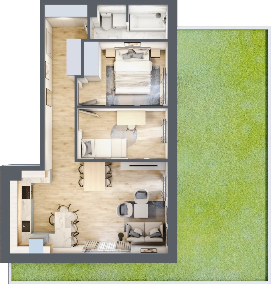 3 pokoje, mieszkanie 54,53 m², parter, oferta nr A.02, Kameralny Ruczaj, Kraków, Dębniki, Osiedle Ruczaj-Zaborze, ul. Ruczaj