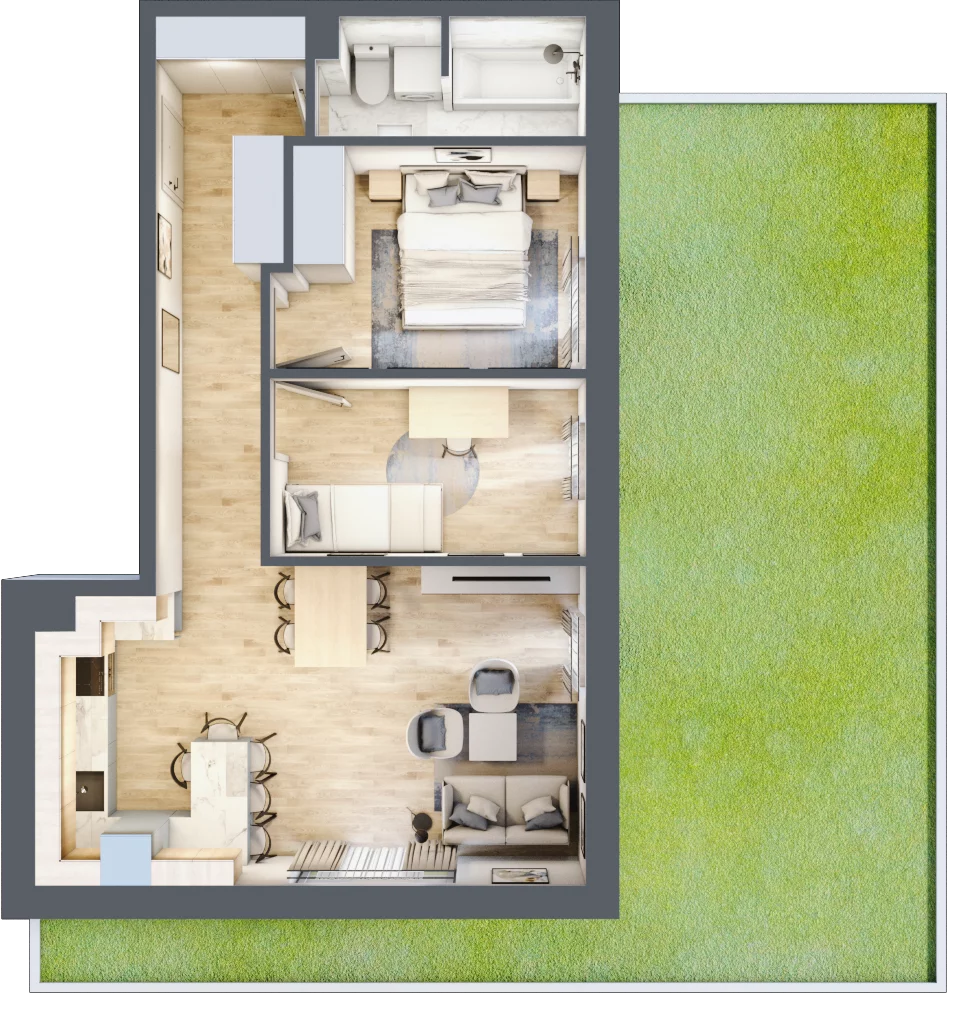 3 pokoje, mieszkanie 54,53 m², parter, oferta nr A.02, Kameralny Ruczaj, Kraków, Dębniki, Osiedle Ruczaj-Zaborze, ul. Ruczaj