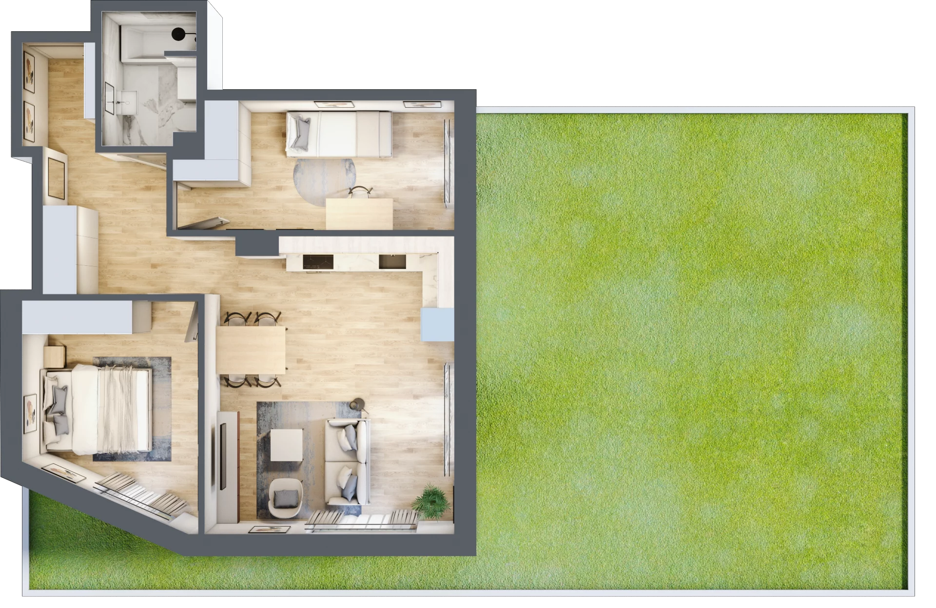 3 pokoje, mieszkanie 59,29 m², parter, oferta nr B.15, Kameralny Ruczaj, Kraków, Dębniki, Osiedle Ruczaj-Zaborze, ul. Ruczaj