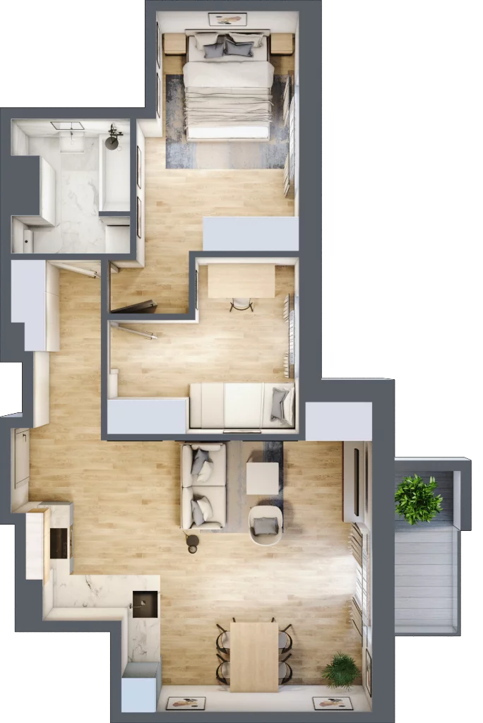 3 pokoje, mieszkanie 57,51 m², piętro 1, oferta nr B.20, Kameralny Ruczaj, Kraków, Dębniki, Osiedle Ruczaj-Zaborze, ul. Ruczaj