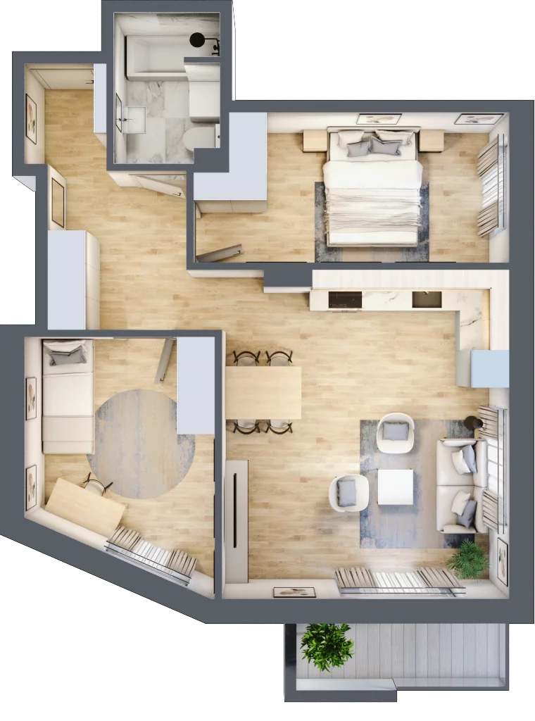 3 pokoje, mieszkanie 58,77 m², piętro 1, oferta nr B.21, Kameralny Ruczaj, Kraków, Dębniki, Osiedle Ruczaj-Zaborze, ul. Ruczaj