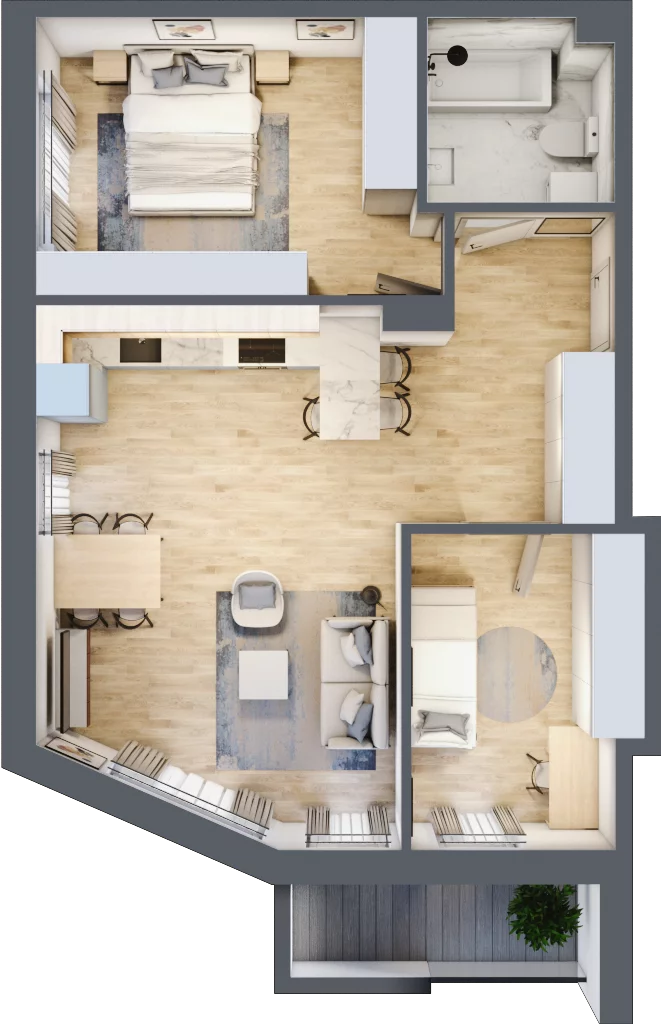 3 pokoje, mieszkanie 60,58 m², piętro 1, oferta nr B.22, Kameralny Ruczaj, Kraków, Dębniki, Osiedle Ruczaj-Zaborze, ul. Ruczaj